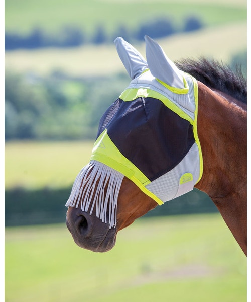SHIRES AIR MOTION FLY MASK W/EARS & FRINGE - LIME - FULL